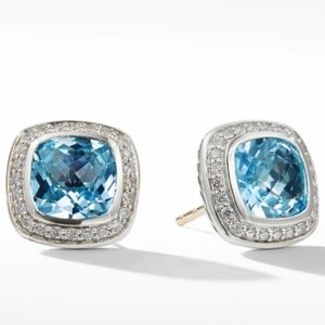 New David Yurman Diamond and Blue Topaz Earrings Albion Studs Sterling Silver